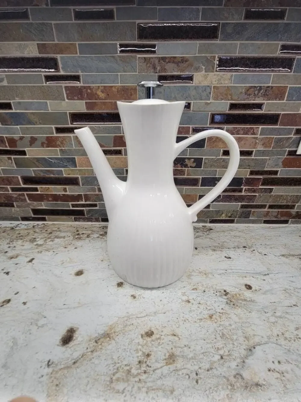 Vintage Ernest Sohn White Ribbed Coffee Pot Doric MCM Carafe Hall China 1950s